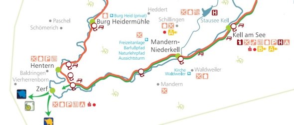 Karte eines Streckenabschnittes des Radweges